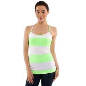 Lululemon Women 8 Power Y Tank Luon Light Bold Stripe Zippy Green‎ Neon Green